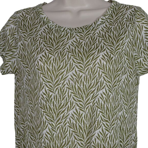 Ann Taylor Loft Leaf Print Linen Tie Front Top Women Size XS Green  Short Sleeve - Picture 2 of 8